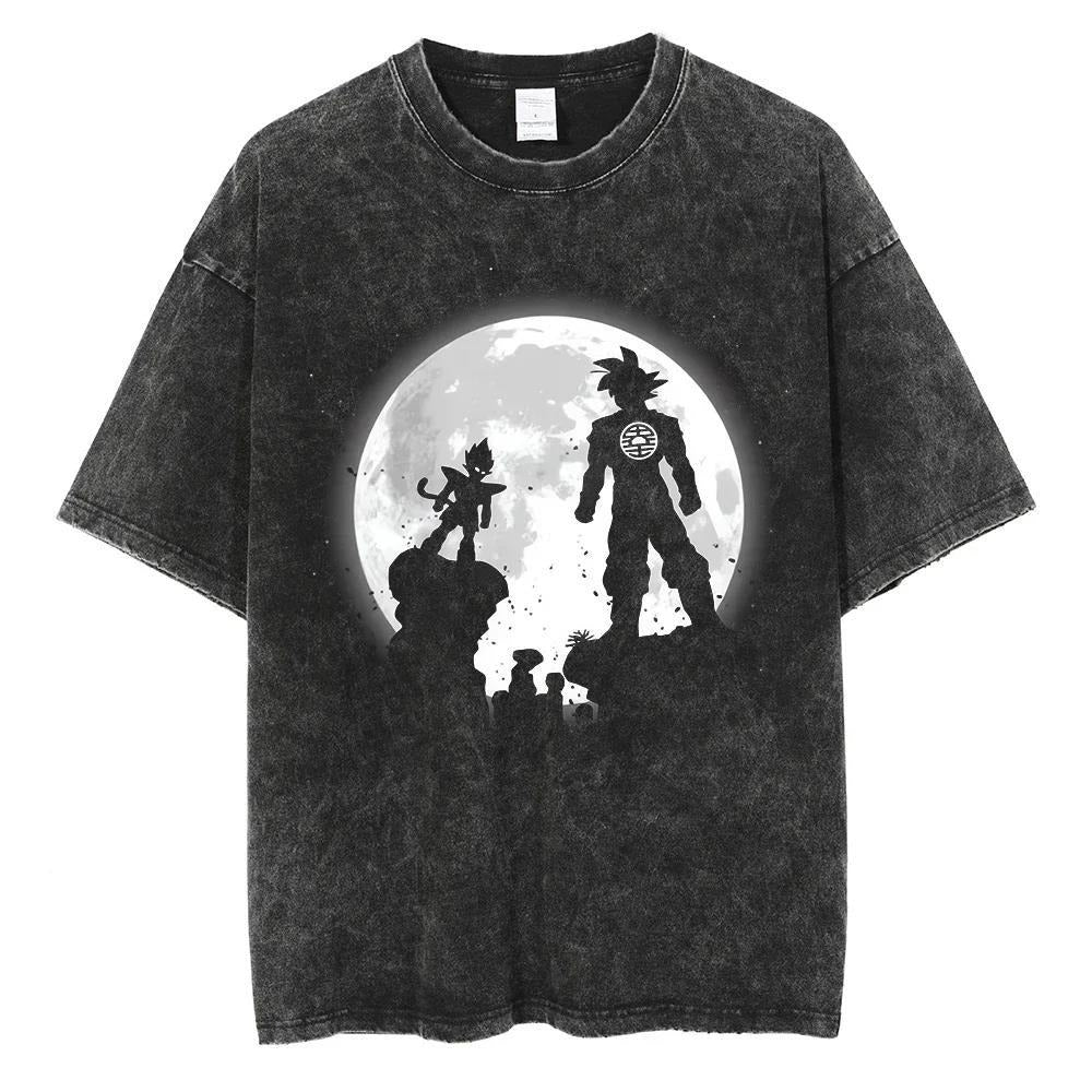 Hip Hop Oversized Washed Anime T-shirts Men Black Vintage