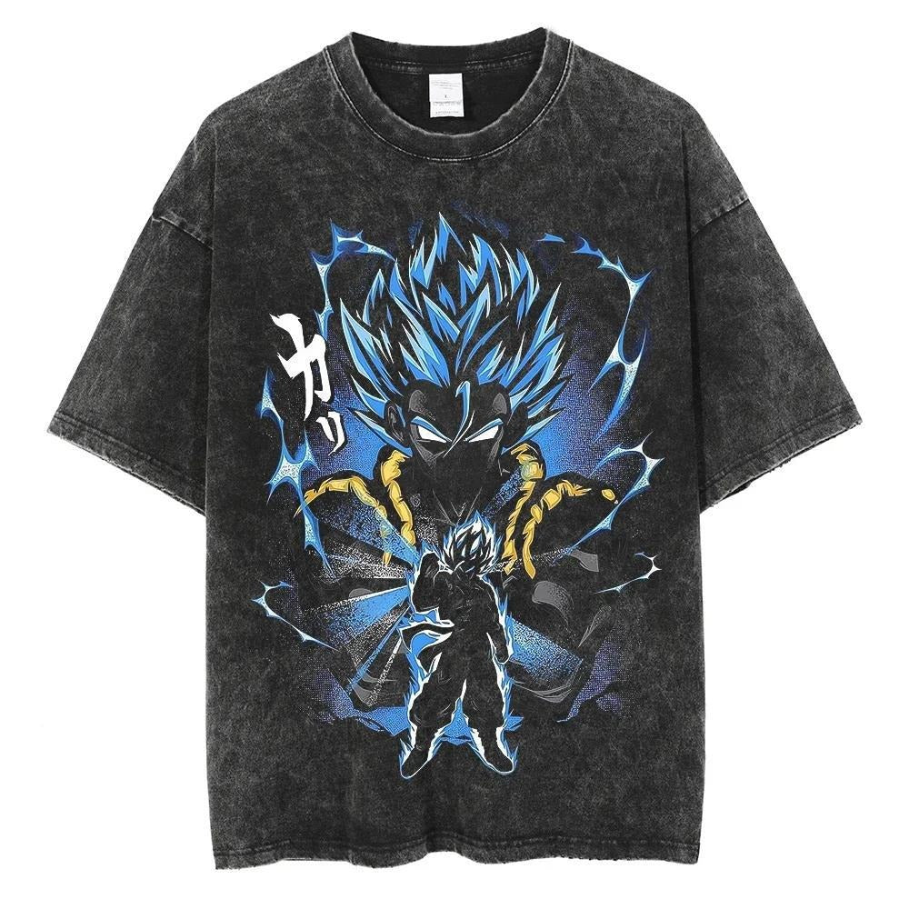 Hip Hop Oversized Washed Anime T-shirts Men Black Vintage