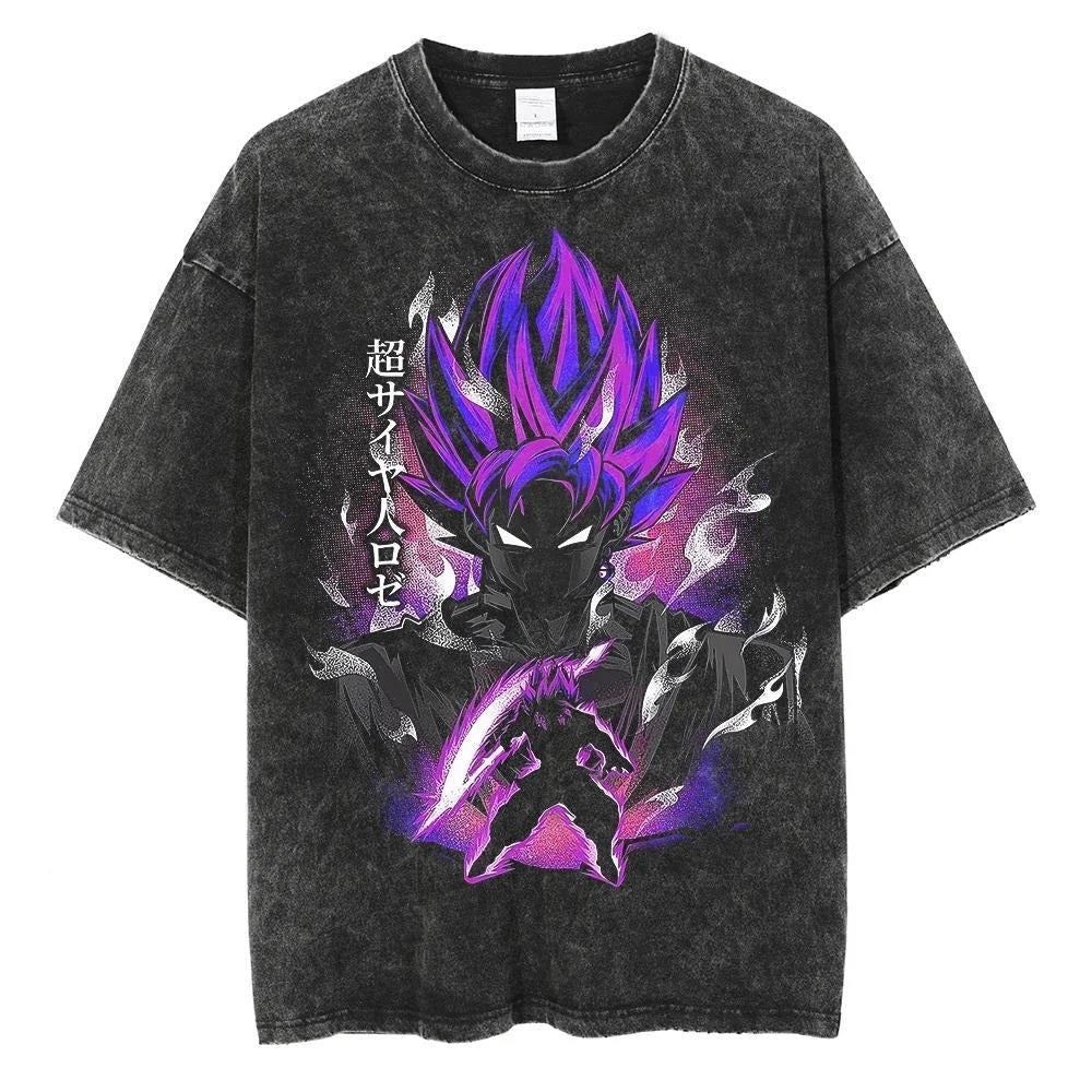 Hip Hop Oversized Washed Anime T-shirts Men Black Vintage