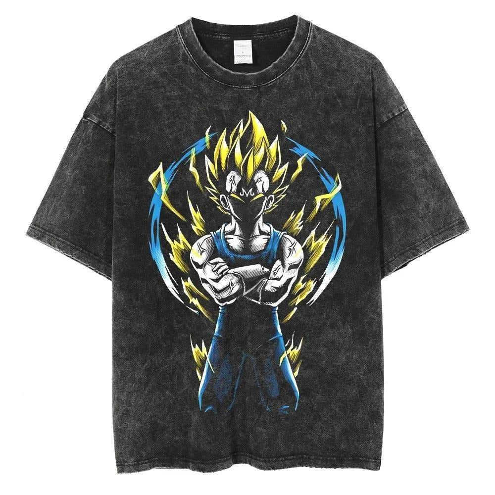 Hip Hop Oversized Washed Anime T-shirts Men Black Vintage