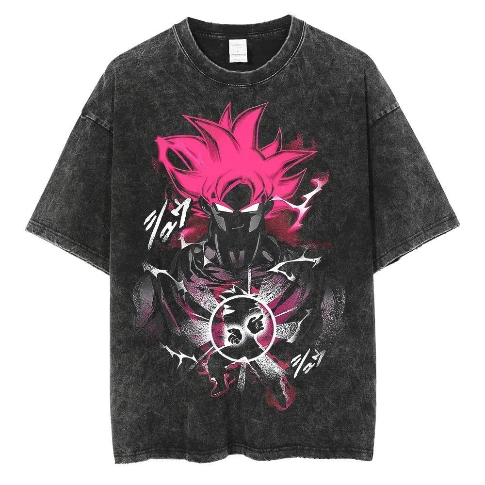 Hip Hop Oversized Washed Anime T-shirts Men Black Vintage