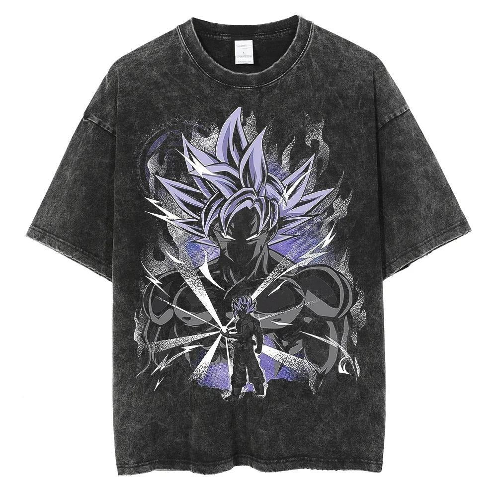 Hip Hop Oversized Washed Anime T-shirts Men Black Vintage